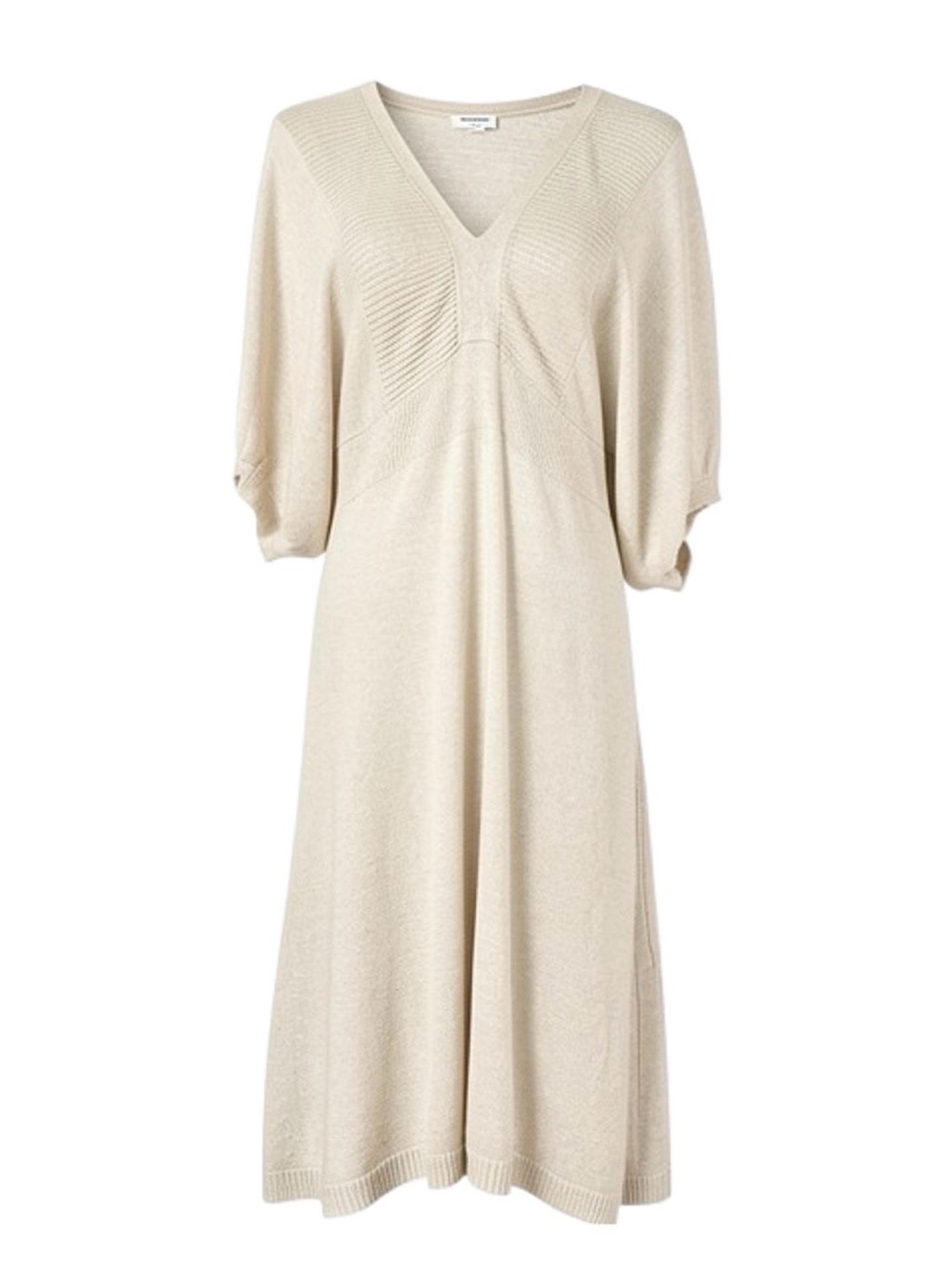 EXPRESS, Knit Oatmeal Beige Dress w/Gold Metallic Threads, Balloon Sleeves, Sz L - Picture 1 of 5